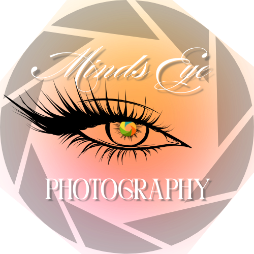 Logo for Minds Eye Photography featuring a stylistic eye with a nature-colored camera iris